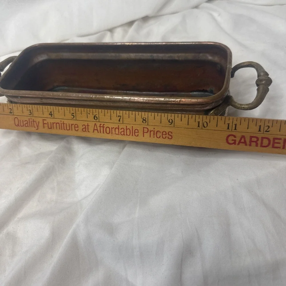 Antique Copper Fish Poacher Pan Ornate Brass Handles No Mark Incomplete Vessel